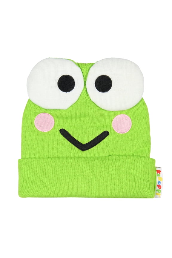 Hello Kitty and Friends Adult Keroppi Big Eyes Embroidered Character Knit Cuffed Beanie Skull Cap Warm Winter Hat OSFM
