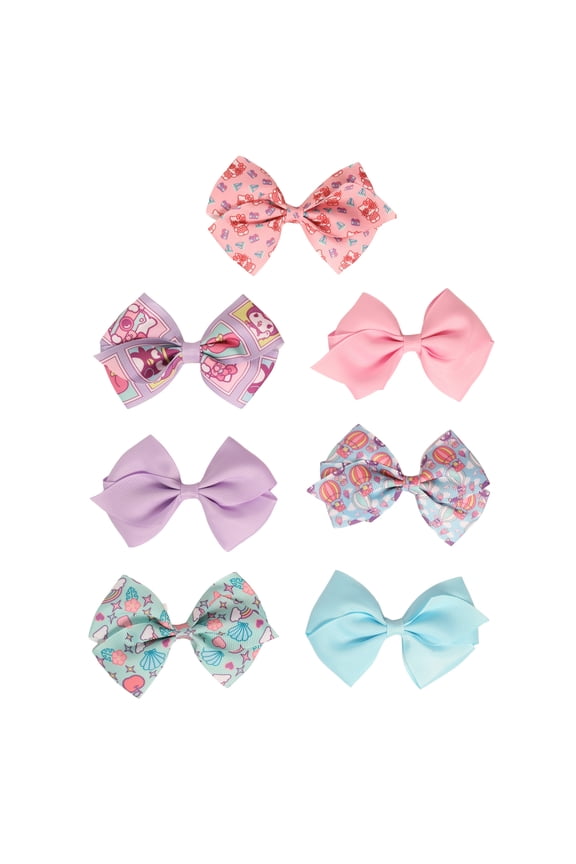 and Friends Bows for Hair 7-Piece Set Official License, Sanrio Hair Accessories with Kuromi and Badtz-Maru