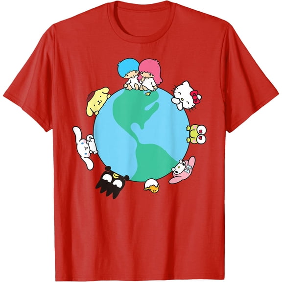 Hello Kitty and Friends Cute Together Earth DTG Print Unisex T-Shirt,Red Color,Size 3T