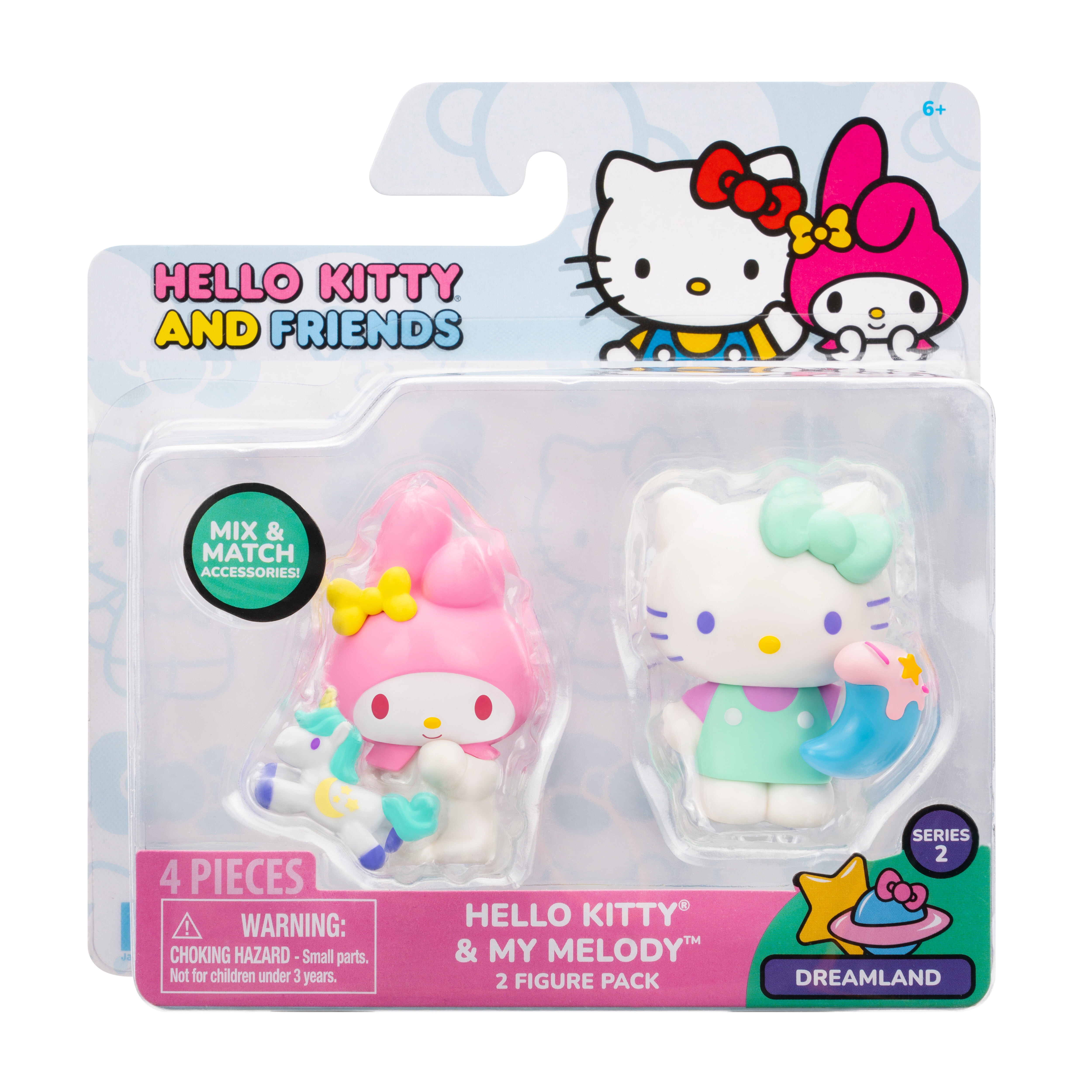 Hello Kitty and Friends Dreamland 2 Figure Pack - 2” Hello Kitty and My Melody Figures with Two Accessories (4 Pieces) Ages 6+ - Officially Licensed Sanrio Product from Jazwares