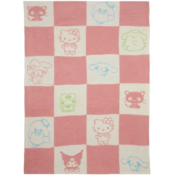 Hello Kitty & Friends Pink Check Feather Knit Throw Blanket, 50 x 70