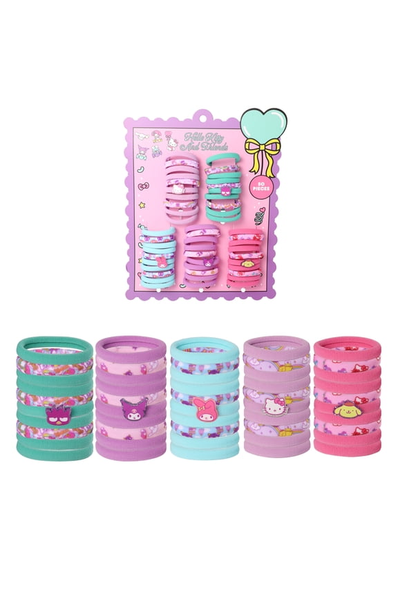 and Friends Hair Ties in Bulk 50 Pieces Official License, Sanrio Hair Accessories with My Melody, Kuromi and More