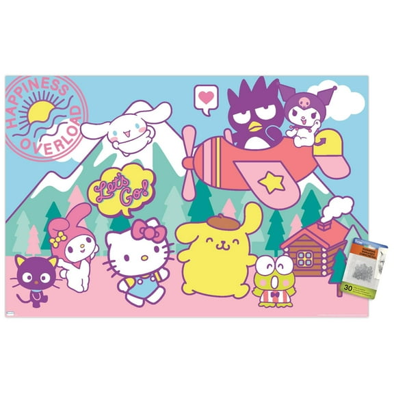 Hello Kitty and Friends - Happiness Overload Wall Poster with Pushpins, 22.375" x 34"