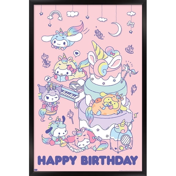 Hello Kitty and Friends - Happy Birthday Wall Poster, 14.725" x 22.375" Framed