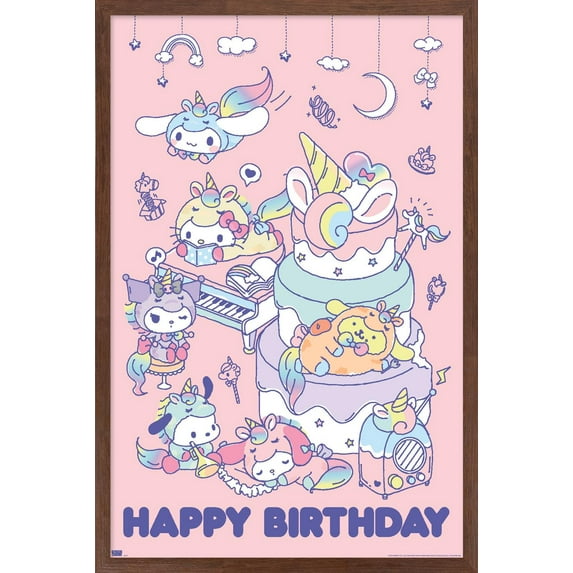Hello Kitty and Friends - Happy Birthday Wall Poster, 22.375" x 34" Framed