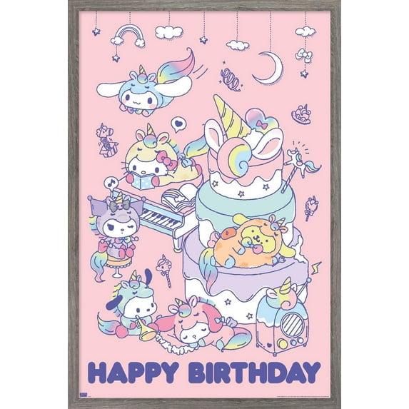 Hello Kitty and Friends - Happy Birthday Wall Poster, 22.375" x 34" Framed