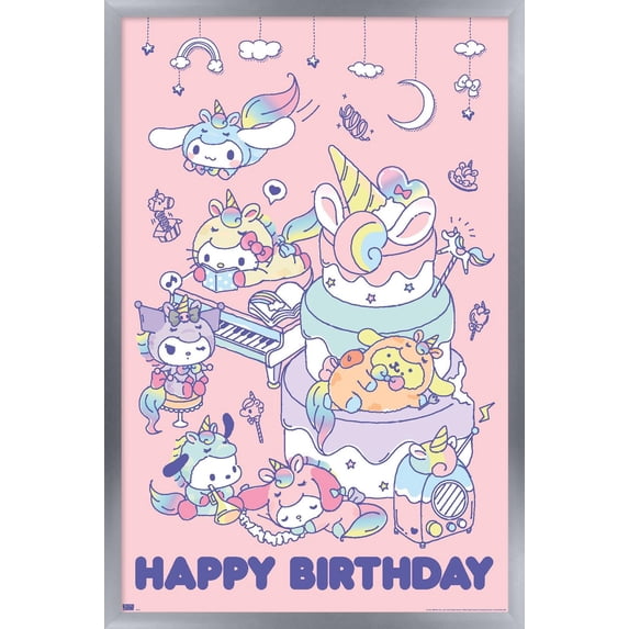 Hello Kitty and Friends - Happy Birthday Wall Poster, 22.375" x 34" Framed
