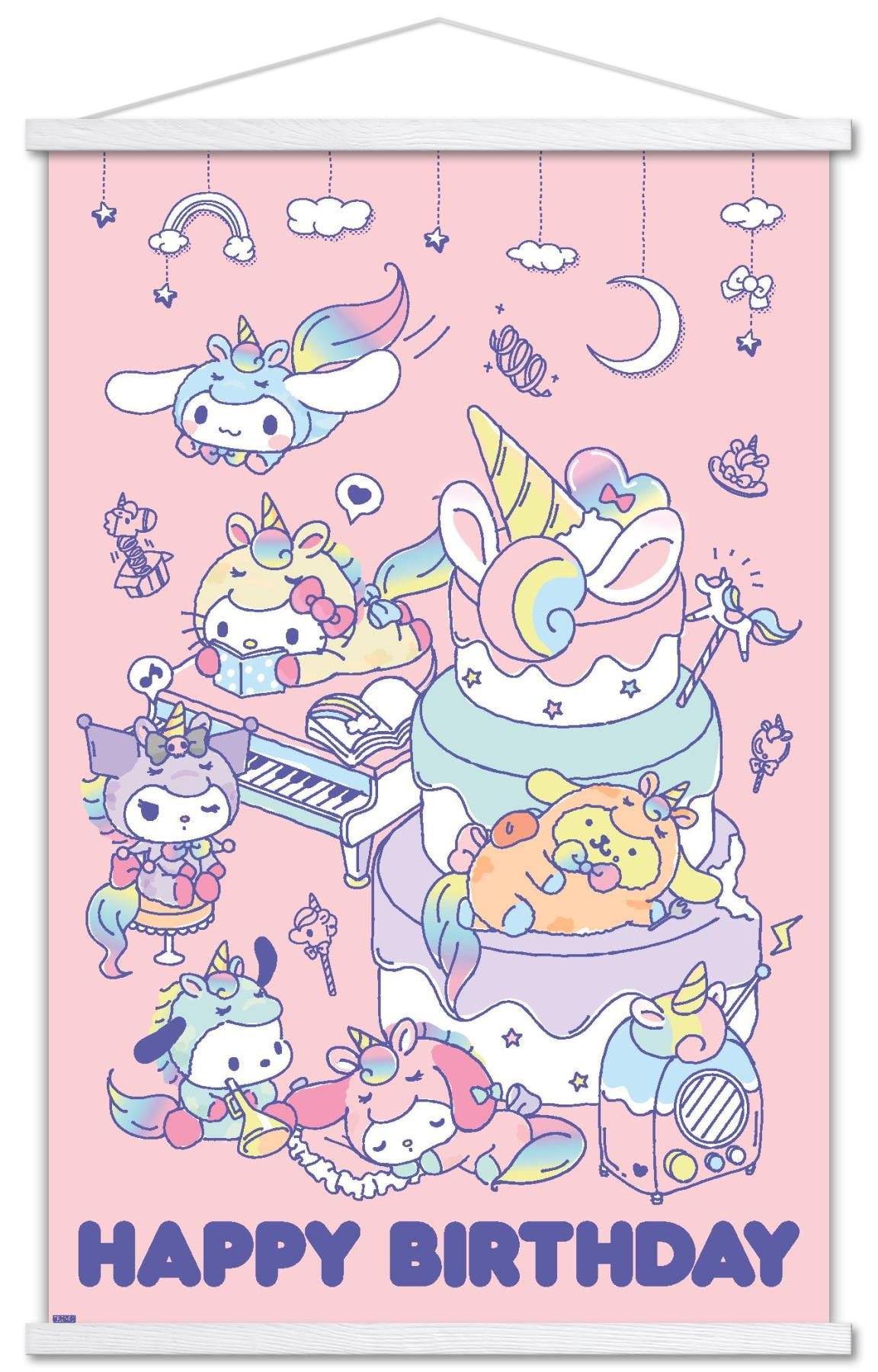 Hello Kitty and Friends - Happy Birthday Wall Poster with Magnetic Frame, 22.375" x 34"