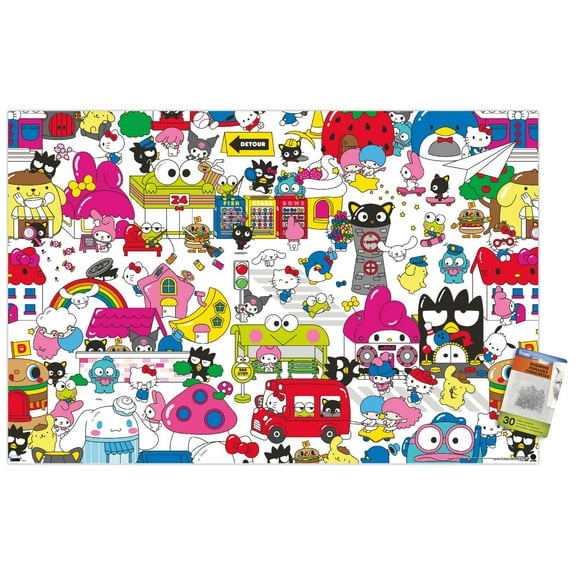 Hello Kitty and Friends: Hello - Group Wall Poster with Pushpins, 22.375" x 34"