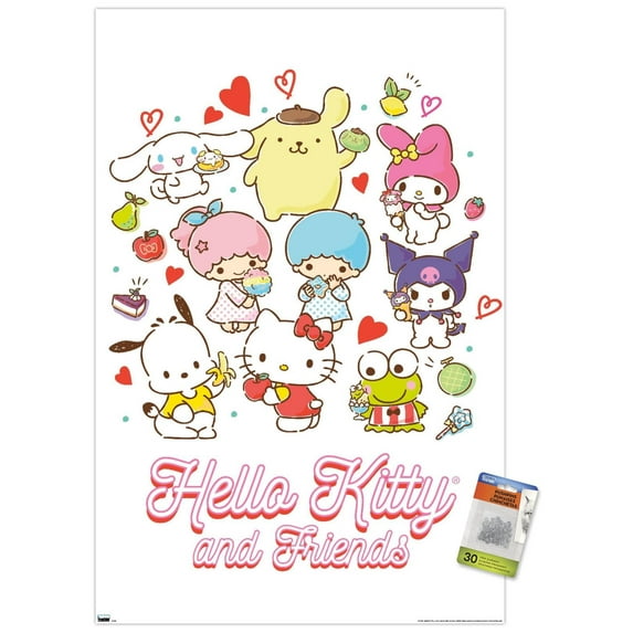 Hello Kitty and Friends - Kawaii Favorite Flavors Wall Poster with Push Pins, 22.375" x 34"