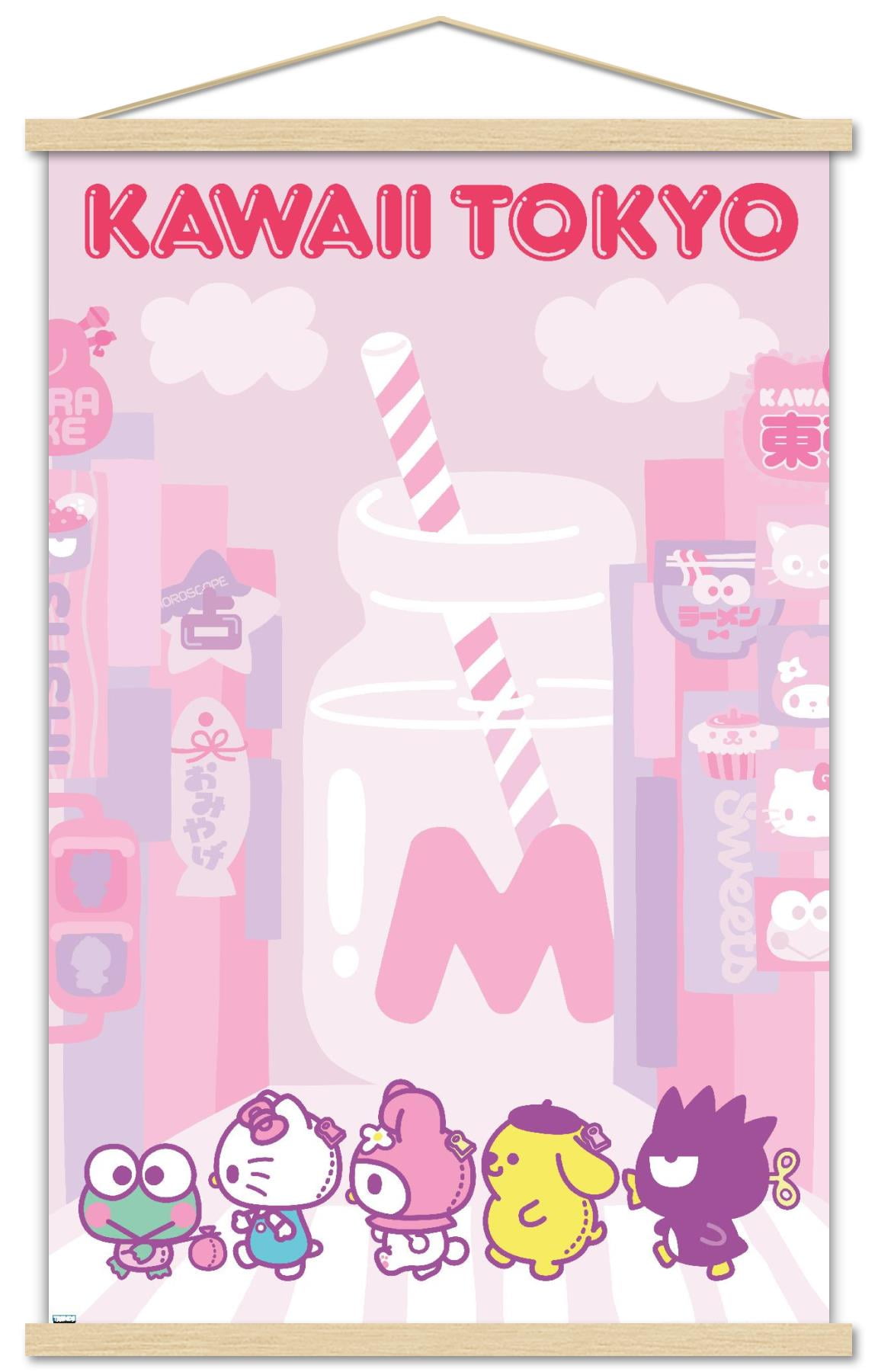 Hello Kitty and Friends - Kawaii Tokyo Wall Poster with Magnetic Frame, 22.375" x 34"