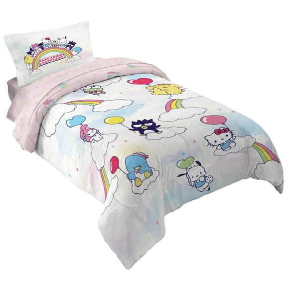 Hello Kitty and Friends Kids 4 Piece Reversible Comforter, Bed in a Bag, Twin