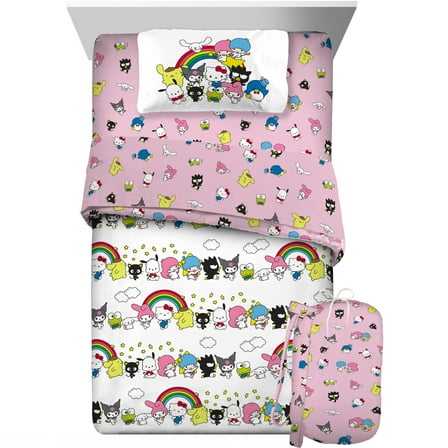 Hello Kitty and Friends Kids 5 Piece Reversible Comforter, Bed in a Bag, Twin