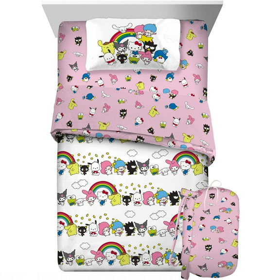 Hello Kitty and Friends Kids 6 Piece Reversible Comforter, Bed in a Bag, Full