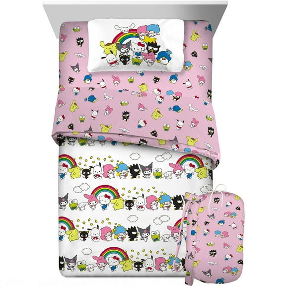 Hello Kitty and Friends Kids 6 Piece Reversible Comforter, Pillowcase, Sheet Set, and Backpack, King