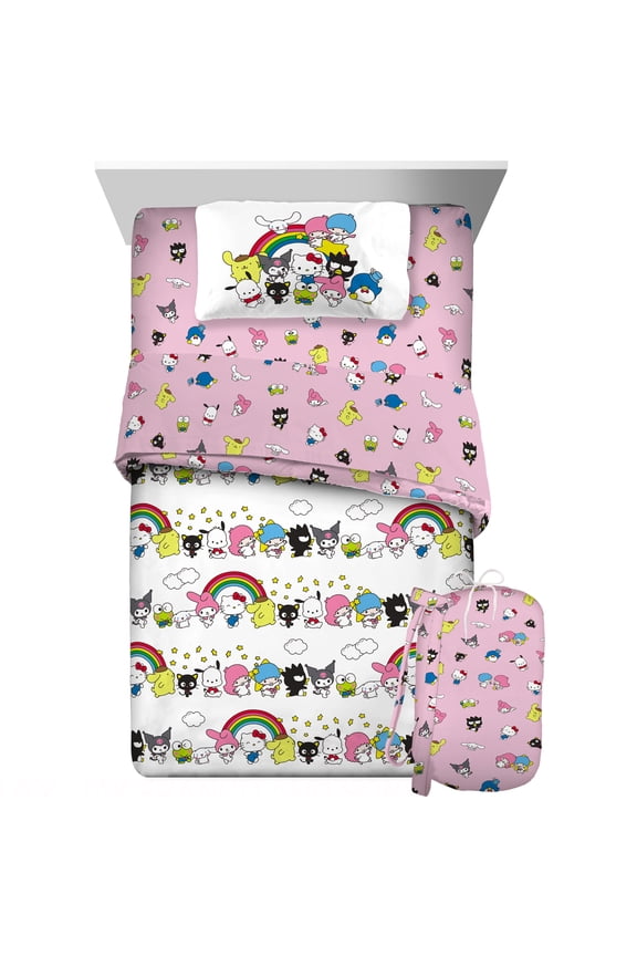 Hello Kitty and Friends Kids 6 Piece Reversible Comforter, Pillowcase, Sheet Set, and Backpack, King