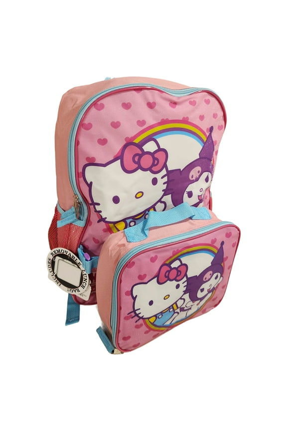Hello Kitty and Friends Kuromi Pink Full Size 16 Inch Backpack with Detachable Lunch Box 2 pieces set