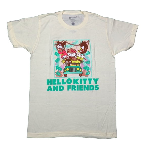 Hello Kitty and Friends Mens T-Shirt - Riding in Jeep Swinging on Vines (Large)