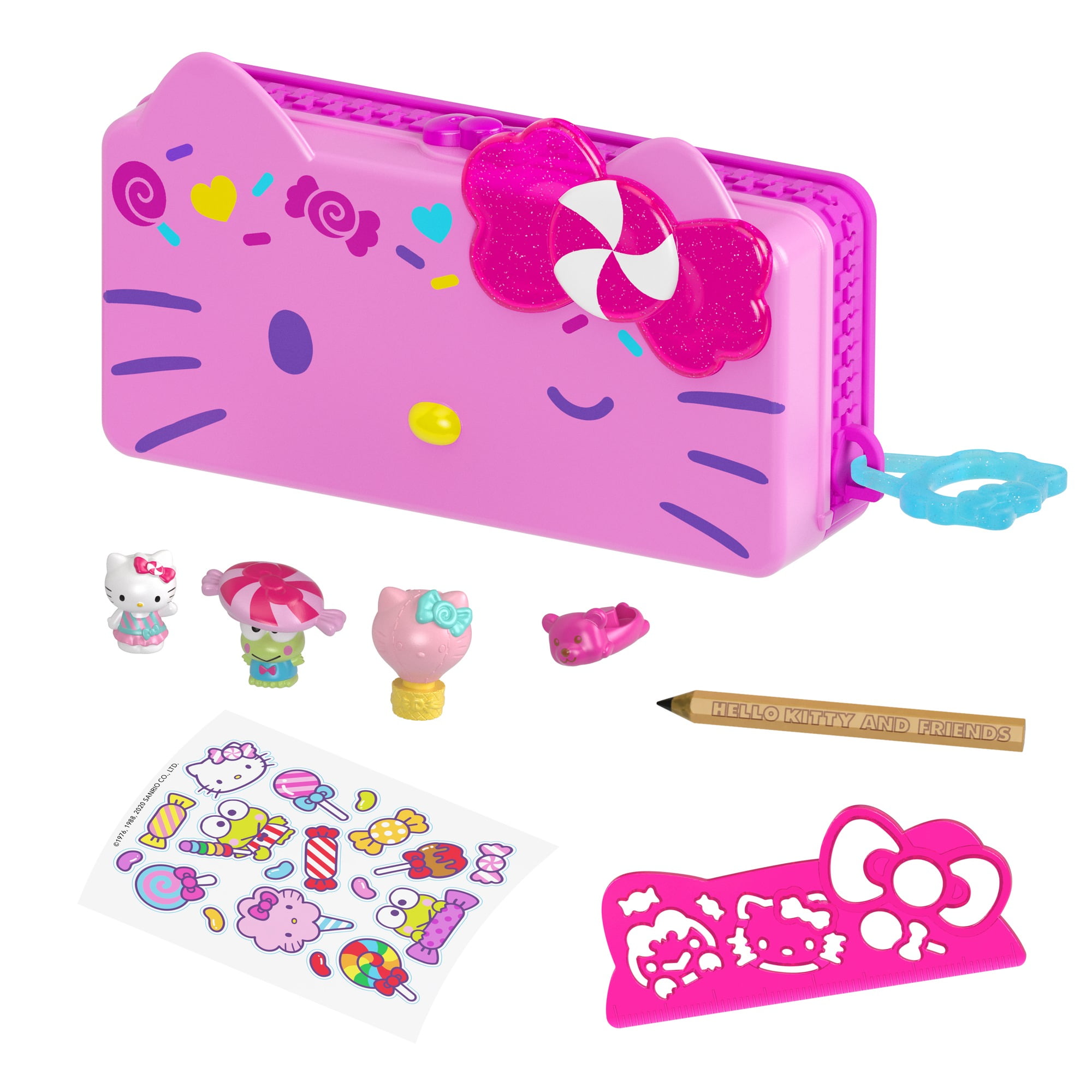 HelloKittyFriends [8-in-1] Hello Kitty Cute Stationery 4pcs B Type Wooden  Lead Pencils & 4pcs Figure Pencil-Top Set(Pink)