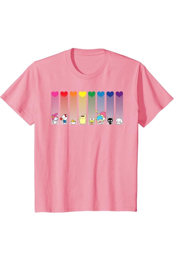 Hello Kitty and Friends Rainbow Hearts Youth T-Shirt Funny Cute Kitten Tee For Boys Girls Kids Toddler, Light Pink Color, Size S