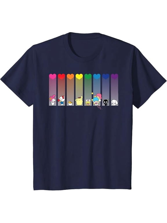 Hello Kitty and Friends Rainbow Hearts Youth T-Shirt Funny Cute Kitten Tee For Boys Girls Kids Toddler, Navy Color, Size XS