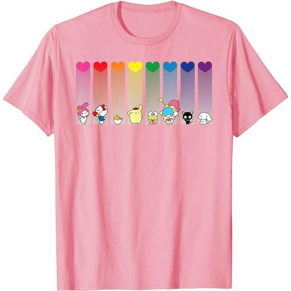Hello Kitty and Friends Rainbow T-Shirt, Cute Kitten Tee For Men Women Cat Lovers, Light Pink Color, Size XL