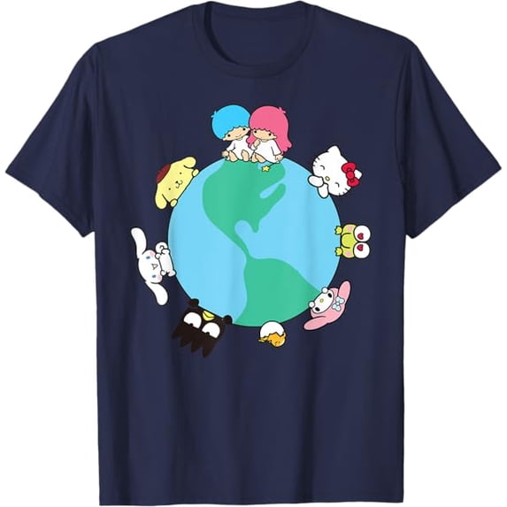 Hello Kitty and Friends Sanrio Earth T-Shirt for Men Women, Navy Color, Size L
