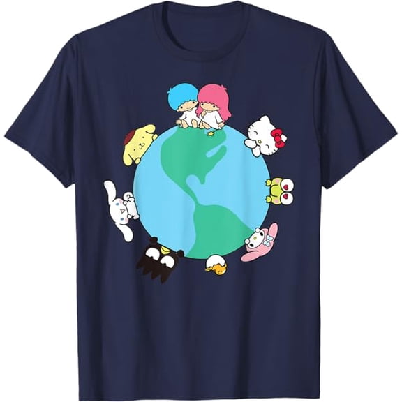 Hello Kitty and Friends Sanrio Earth T-Shirt for Men Women, Navy Color, Size XL