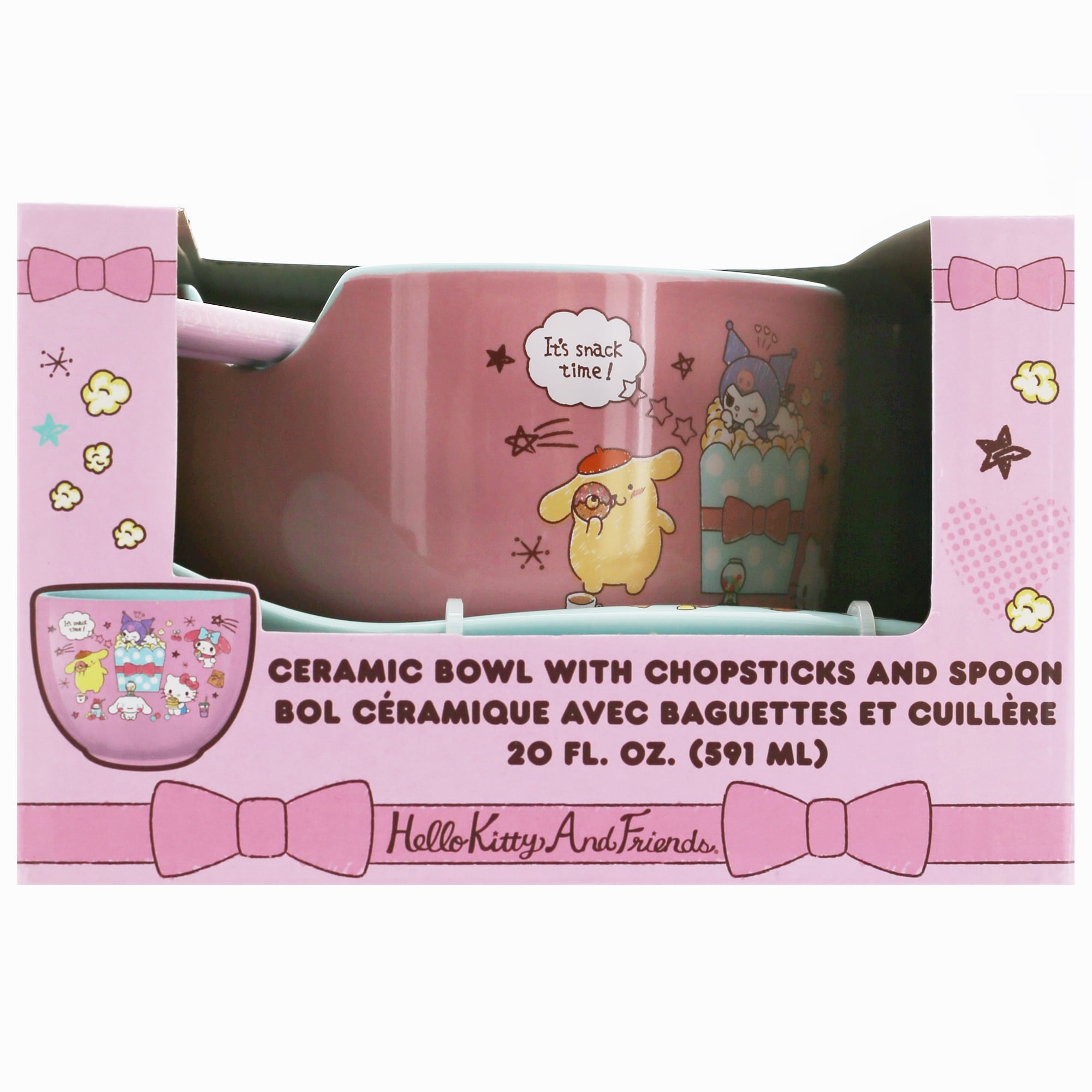 Silver Buffalo Hello Kitty and Friends Snack Time Group Pancake Hang Boxed 20oz Ceramic Ramen Bowl with Chopsticks and Spoon