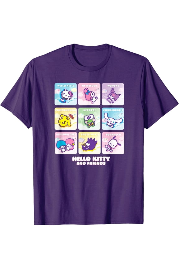 Hello Kitty and Friends Square Icons DTG Print Unisex T-Shirt,Purple Color,Size 2T