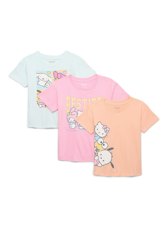 Hello Kitty and Friends Toddler Girls Graphic Tee with Short Sleeves, 3-Pack, Sizes 12M-5T