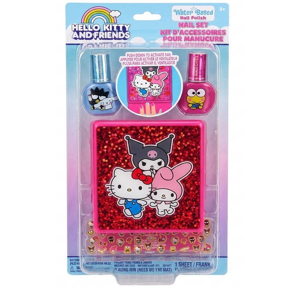 Hello Kitty and Friends Water-Based Nail Polish Set with Mini Nail Dryer Fan & Sticker Sheet, Ages 3+