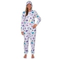 thumbnail image 1 of Hello Kitty and Friends Women's Allover Character Design Hooded Zip Up Footless Union Suit Pajama Sleepwear with Pockets, 1 of 4