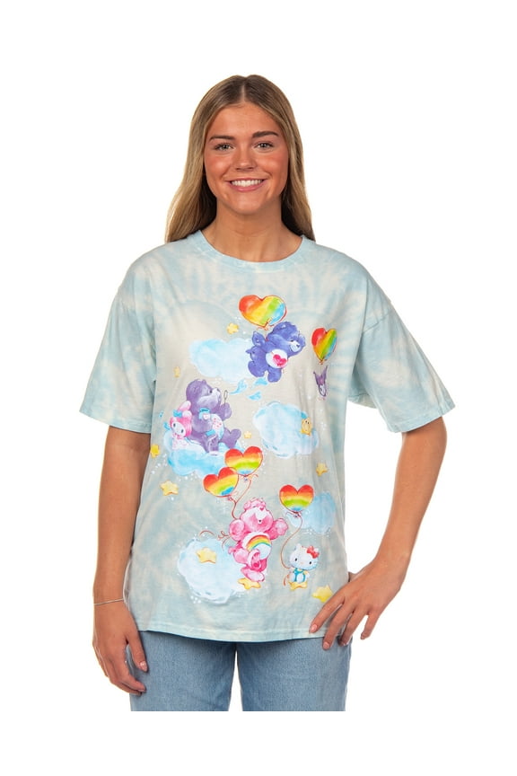 Hello Kitty and Friends x Care Bears T-Shirt Friends Unite Women's Glitter Shimmer Tie-Dye Boyfriend Fit Tee