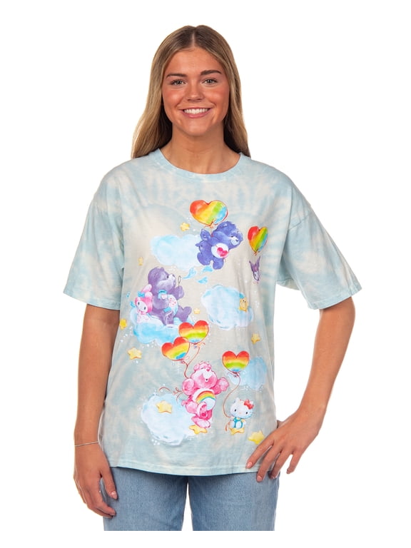 Hello Kitty and Friends x Care Bears T-Shirt Friends Unite Women's Glitter Shimmer Tie-Dye Boyfriend Fit Tee