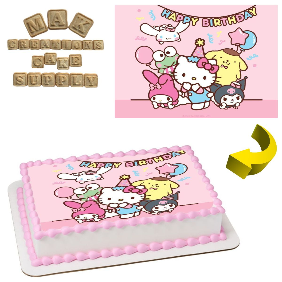 Hello Kitty and Gang Edible 1/4 Sheet Cake topper - Can also be used on a 1/2 Sheet with room to decorate!