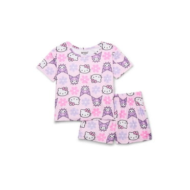 Hello Kitty and Kuromi Girls Short Sleeve Top and Shorts Pajama Set, 2-Piece, Sizes 4-12