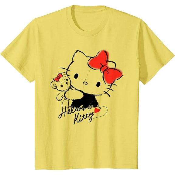 Hello Kitty and Tiny Chum DTG Print Unisex T-Shirt,Cornsilk Color,Size L