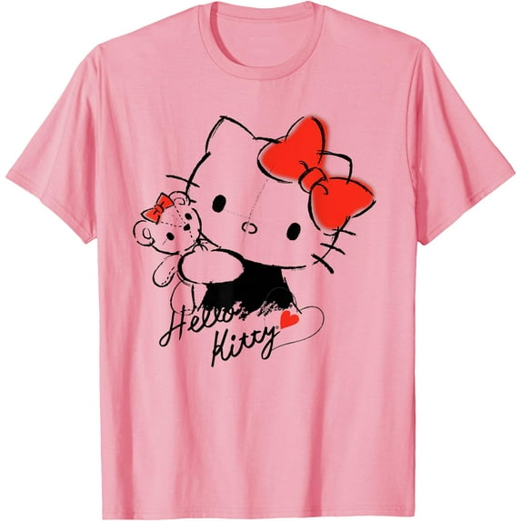 Hello Kitty and Tiny Chum DTG Print Unisex T-Shirt,Light Pink Color,Size L