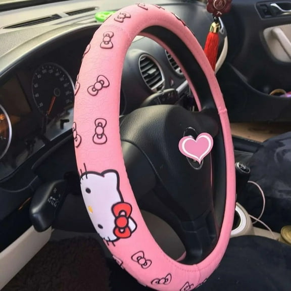 Hello Kitty anime peripheral cartoon cute car handle cover creative personality rubber ring steering wheel cover holiday gift