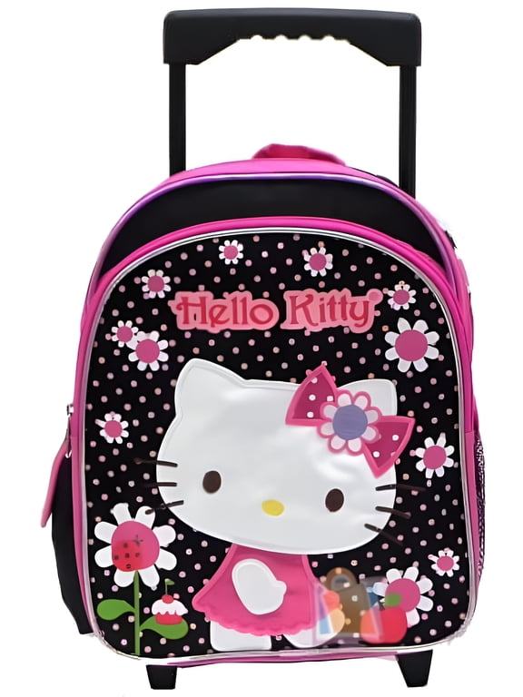 by Sanrio Unisex Rolling Backpack, Floral, Poly Canvas, Black and Pink, 12 in