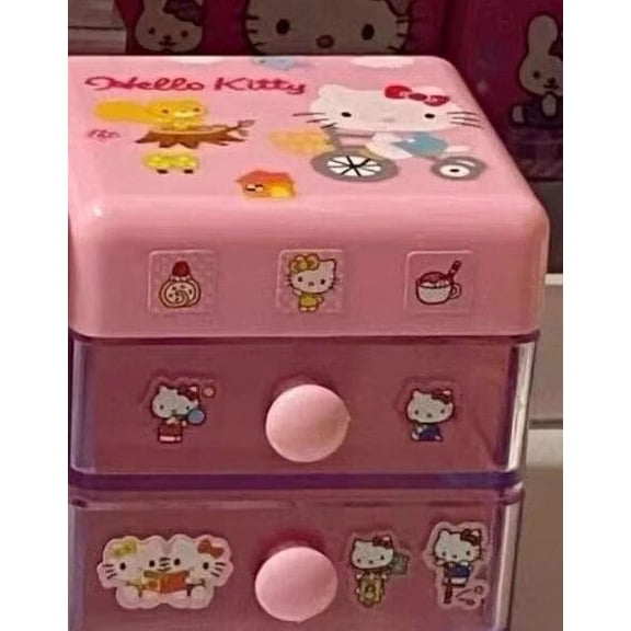 Hello Kitty cartoon cute drawer mini storage box Kawaii Yugui dog Melotti double plastic jewelry finishing box Christmas gift