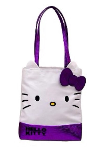 Hello Kitty "cute As Ever"  Purple Metallic Bow Passport Crossbody Die Cut Tote Bag