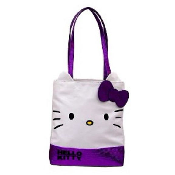Hello Kitty "cute As Ever"  Purple Metallic Bow Passport Crossbody Die Cut Tote Bag