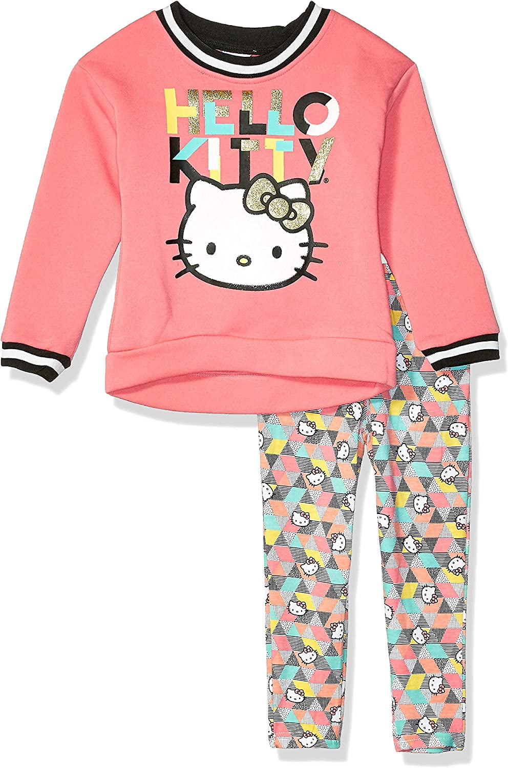 Hello Kitty Girls' 2-Piece Pink Hoodie and Jogger Set – Rainbow & Balloons Edition main image 0
