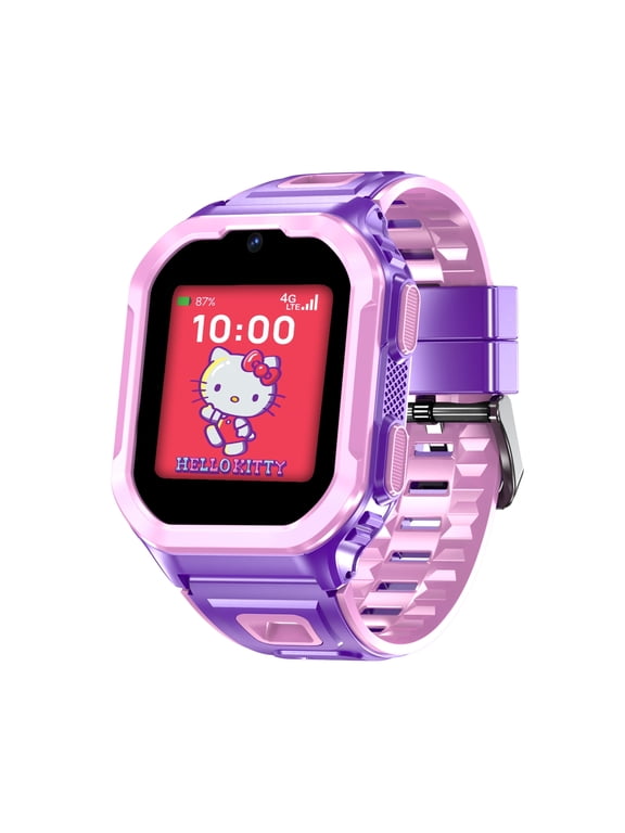 Hello Kitty iTime 4G Kid's Smart Watch with Calling, Messaging, GPS Tracking, & Secure Monitoring, No SIM Card, Purple