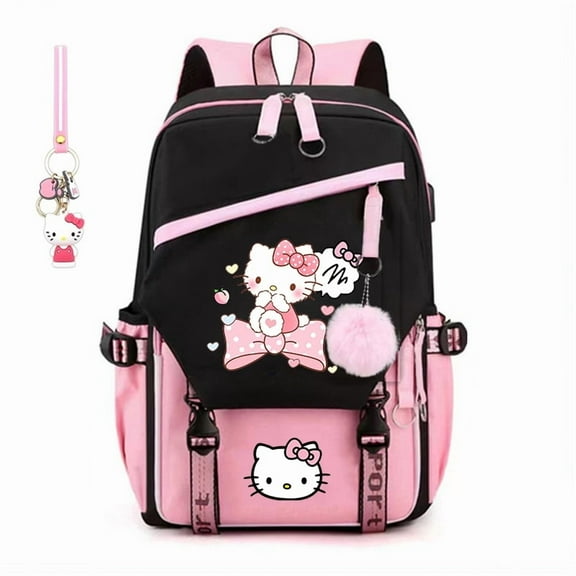 Hello Kitty kurumi Cute Laptop Backpack Women Travel Hiking Backpack Men Large Cartoon School Bag with USB Charging Port 18 Inch (Pink, Black) This backpack has enough space for all your essentials.
