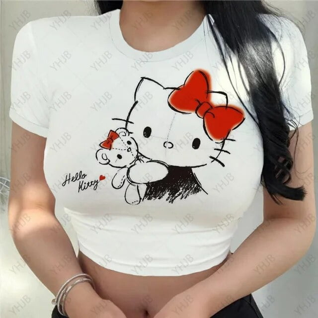 Hello Kitty print Korean Fashion Vintage Fairycore Crop Top Female ...