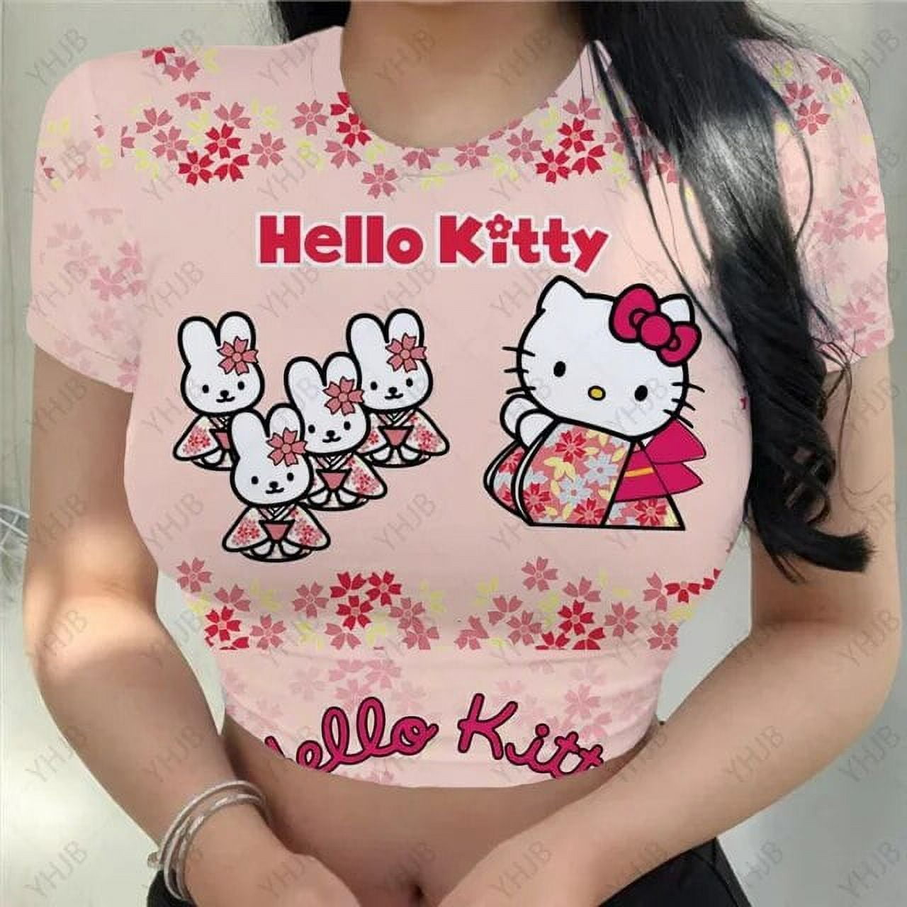 Hello Kitty print Korean Fashion Vintage Fairycore Crop Top Female ...