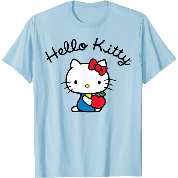 Hello Kitty with Apple Retro Logo DTG Print Unisex T-Shirt,Light Blue Color,Size YXS